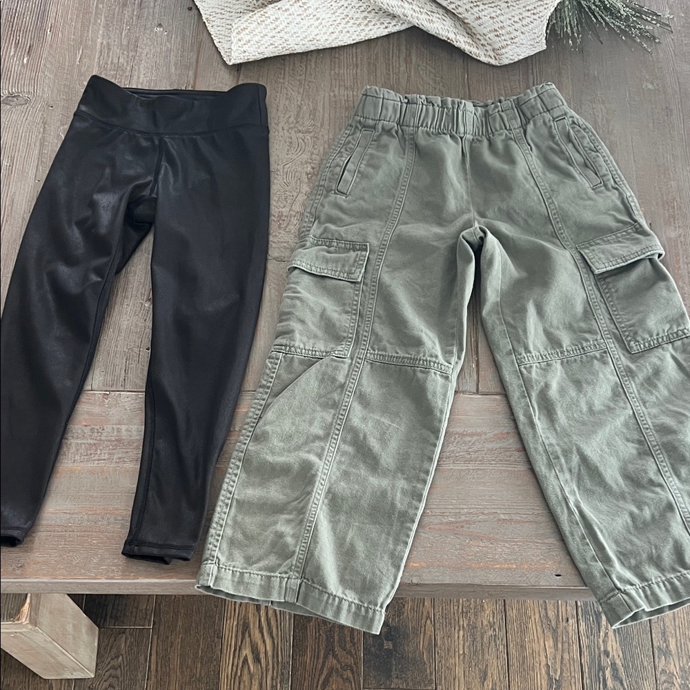 GAP Kids Black Coated Leggings and Olive Cargo Pants size 6/7